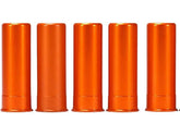 A-ZOOM 12 Gauge SNAP-Cap Orange 5-pack training rounds for safety and function testing.